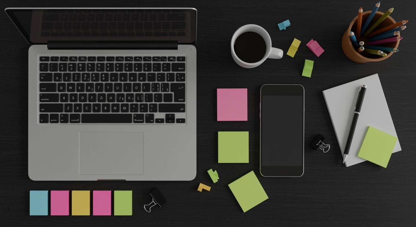 Social media marketing tools and content planning flat lay