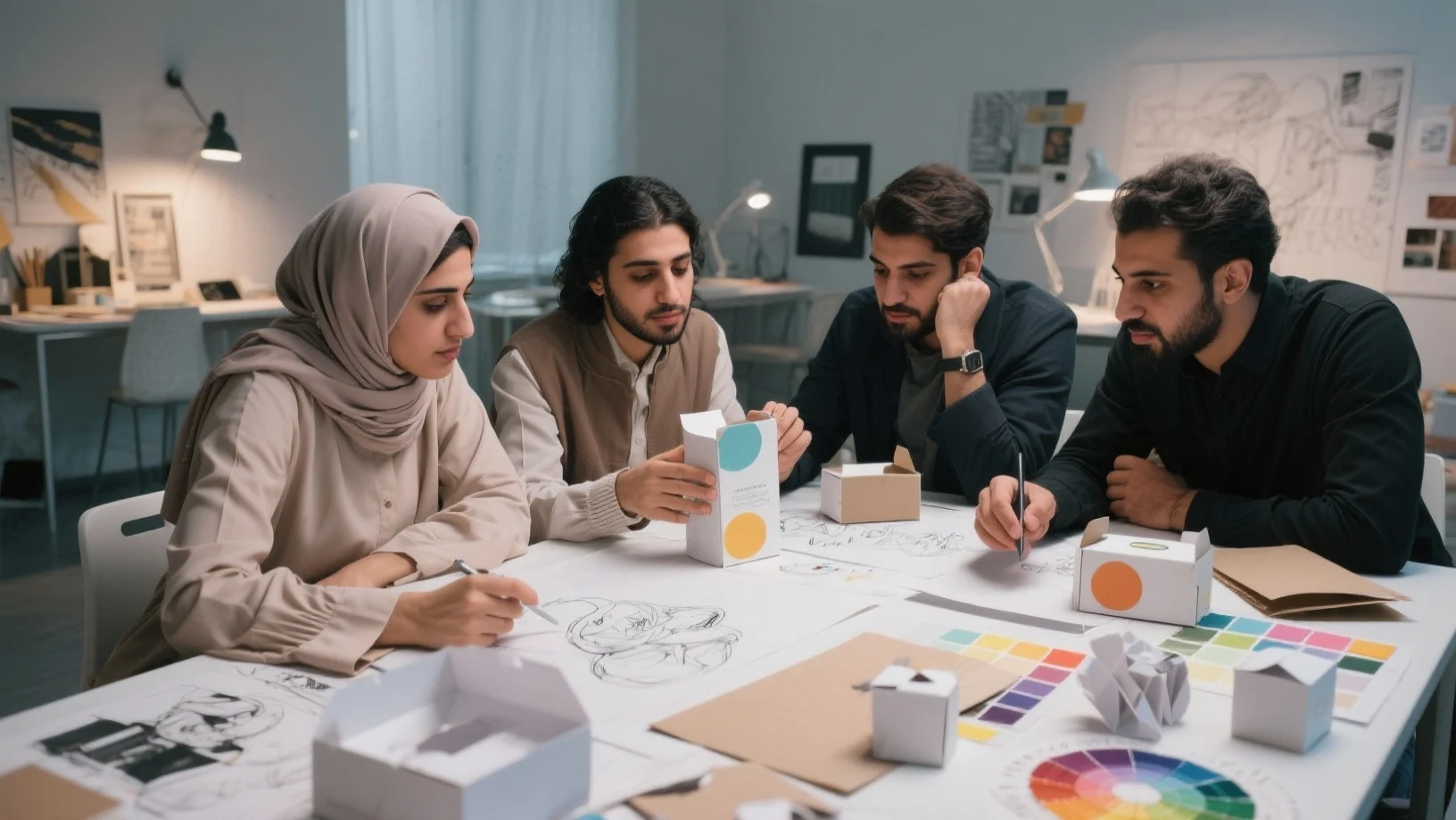 Design team developing a packaging prototype