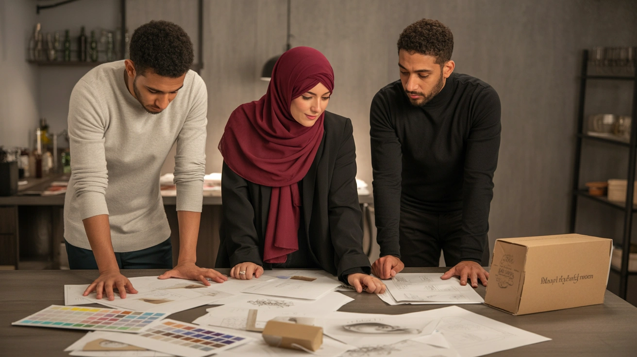 Designers working on cafe packaging concepts