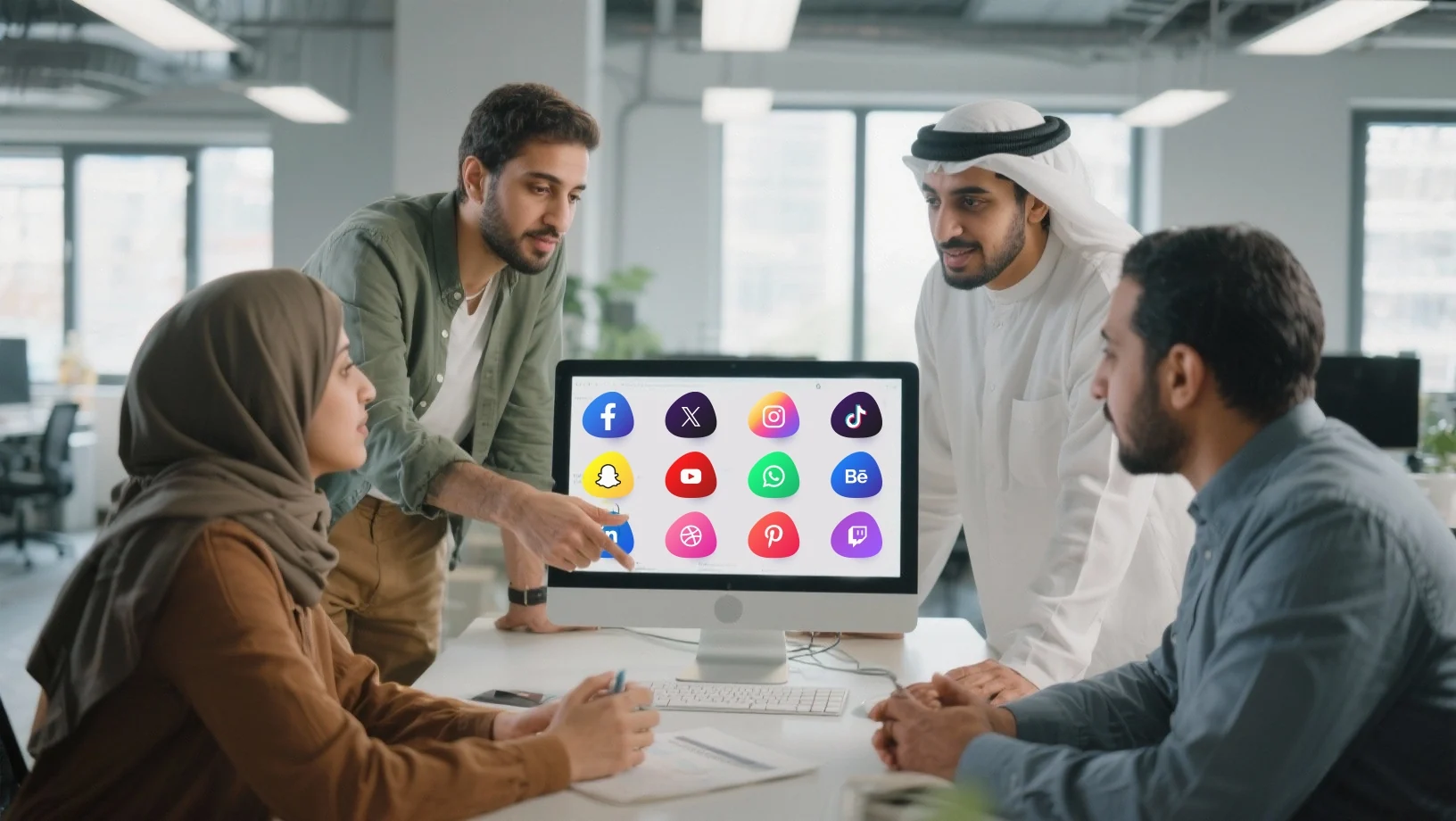 Social media marketing team planning content