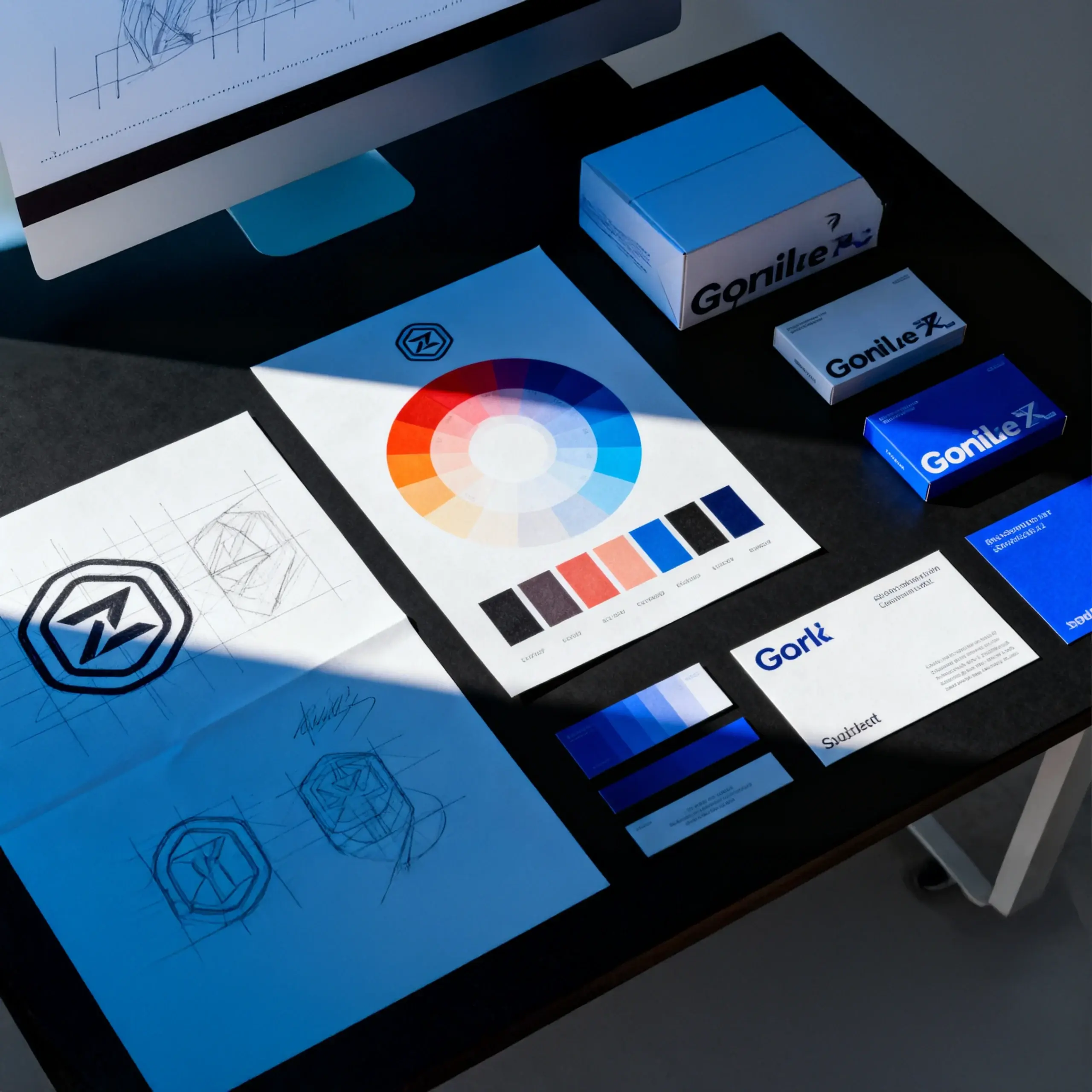 Brand identity design with logo, colour palette and business cards