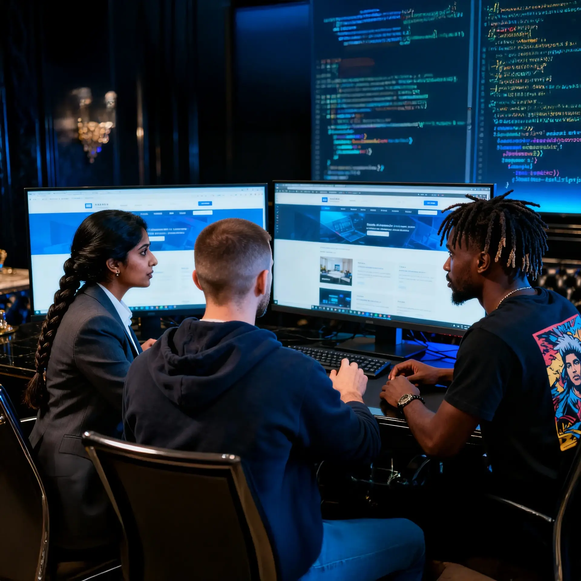 Web developers building a website on multiple screens