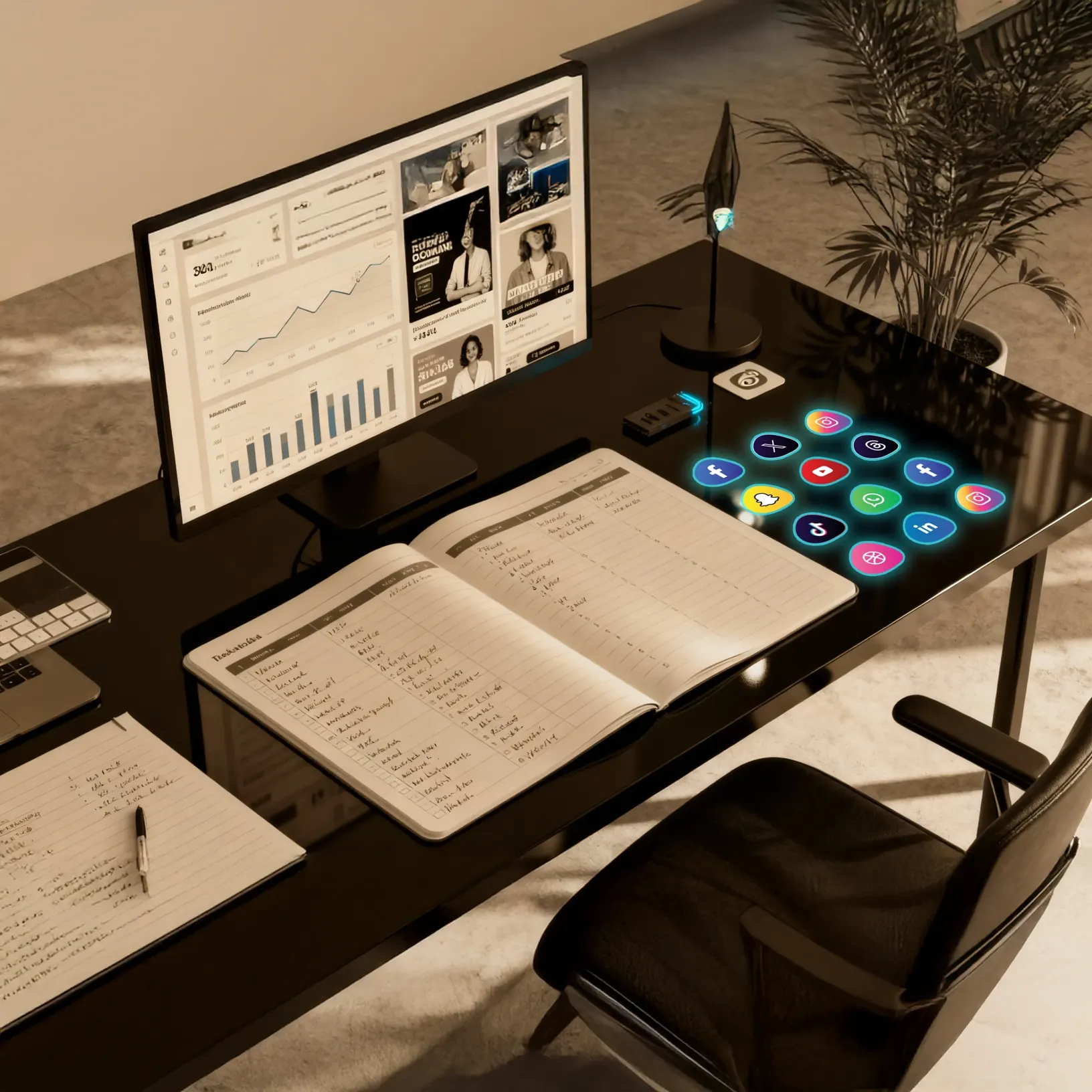 Digital marketing analytics dashboard on a desk