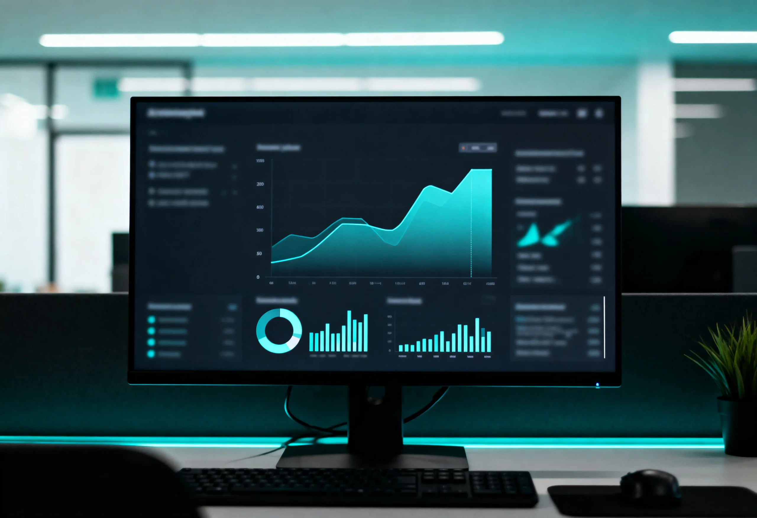 Marketing performance dashboard with traffic charts