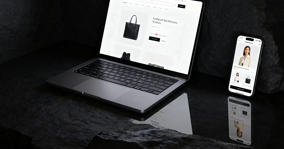 Online store product page on a laptop and a phone